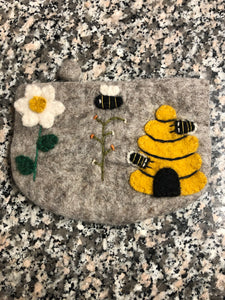 Bee zipper wool felted purse